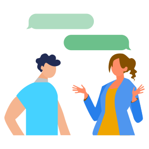 two people icons with speech bubbles