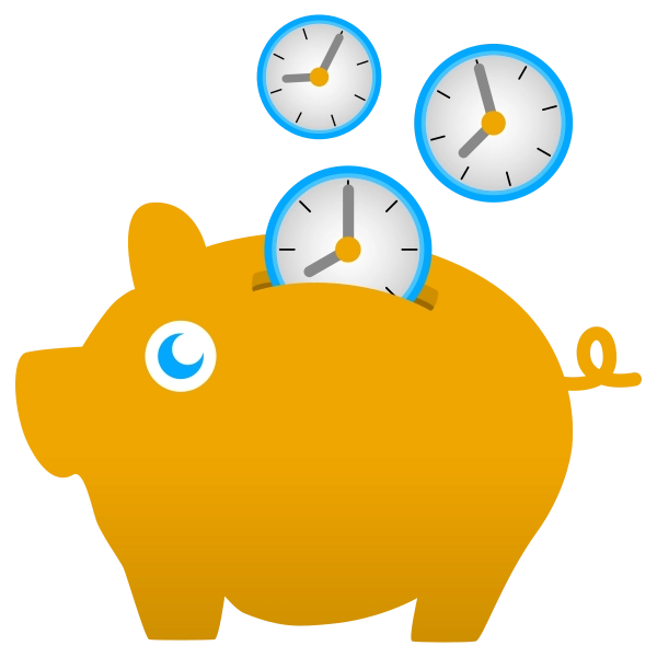 a piggybank with clocks falling into the slot like coins